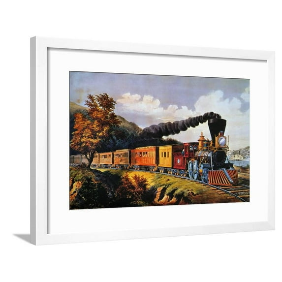 American Express Train, Transportation World Culture Framed Art Print Wall Art by Currier & Ives