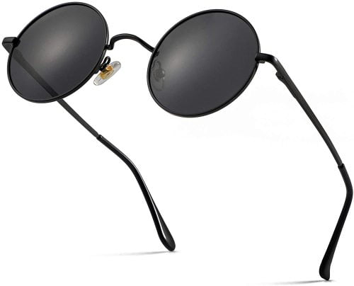 Vintage Retro Men Women Round Metal Frame Sunglasses Glasses Eyewear Black Lens 