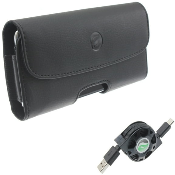 Case Belt Clip w USB-C Cable for Samsung Galaxy A73 5G,A13 5G,A03s Phones - Leather Holster Cover Pouch, Retractable Type-C Charger Power