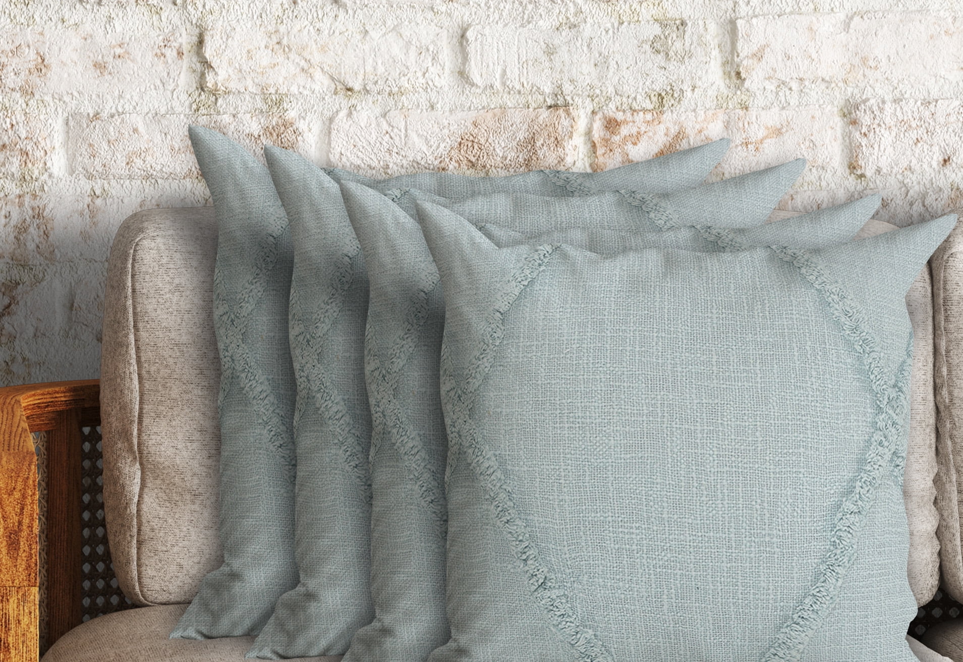 Ox Bay Sara Set of 4 Shag Diamond 18" x 18" Palladian Blue Cotton Adult Decorative Throw Pillow Covers