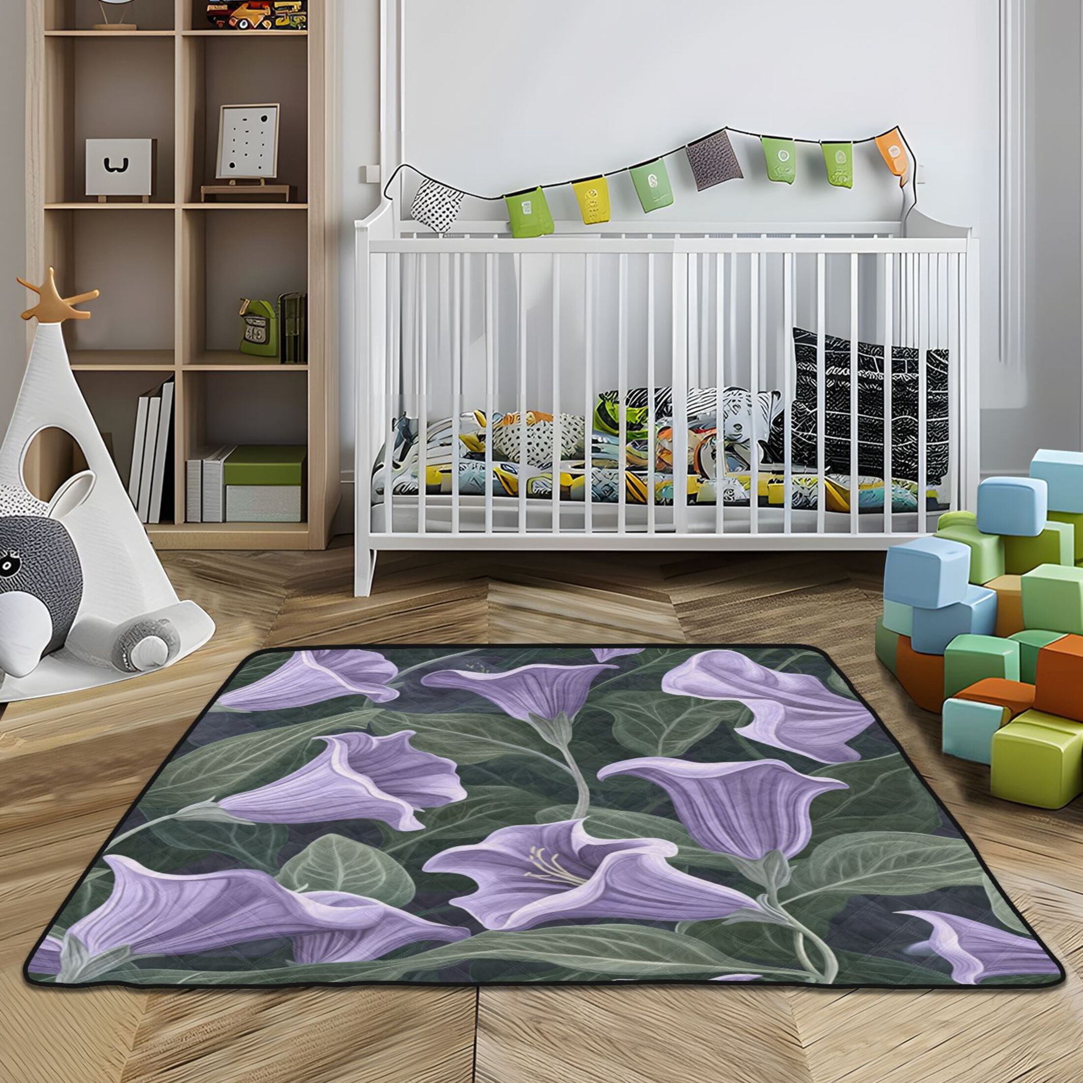 WOBOGO Purple Datura Stramonium Baby Playmats Extra Large Waterproof Rollable Activity Pads for Toddlers 50×50inch