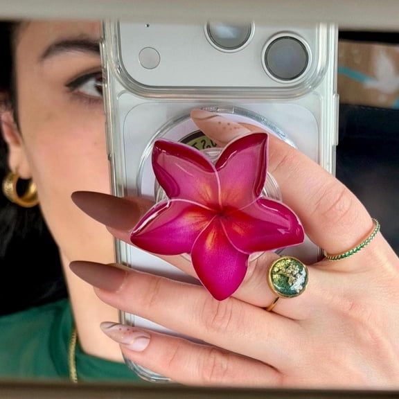 Plumeria MagSafe Phone Grip – Hot Pink Flower, Magnetic Phone Holder