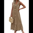thumbnail image 1 of Vestido de Verano para Mujer, de Algodón, Estilo Bohemio, de , Sin Mangas, con Volantes Escalonados, Maxivestido . Marrón Oscuro M, 1 of 5
