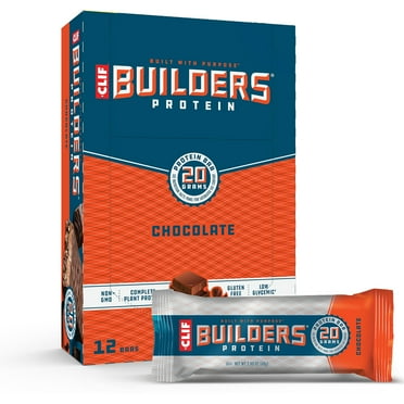CLIF Builders - Chocolate AIF4 Flavor - Protein Bars - Gluten-Free - Non-GMO - Low Glycemic - 20g Protein - 2.4 oz. (12 Count)