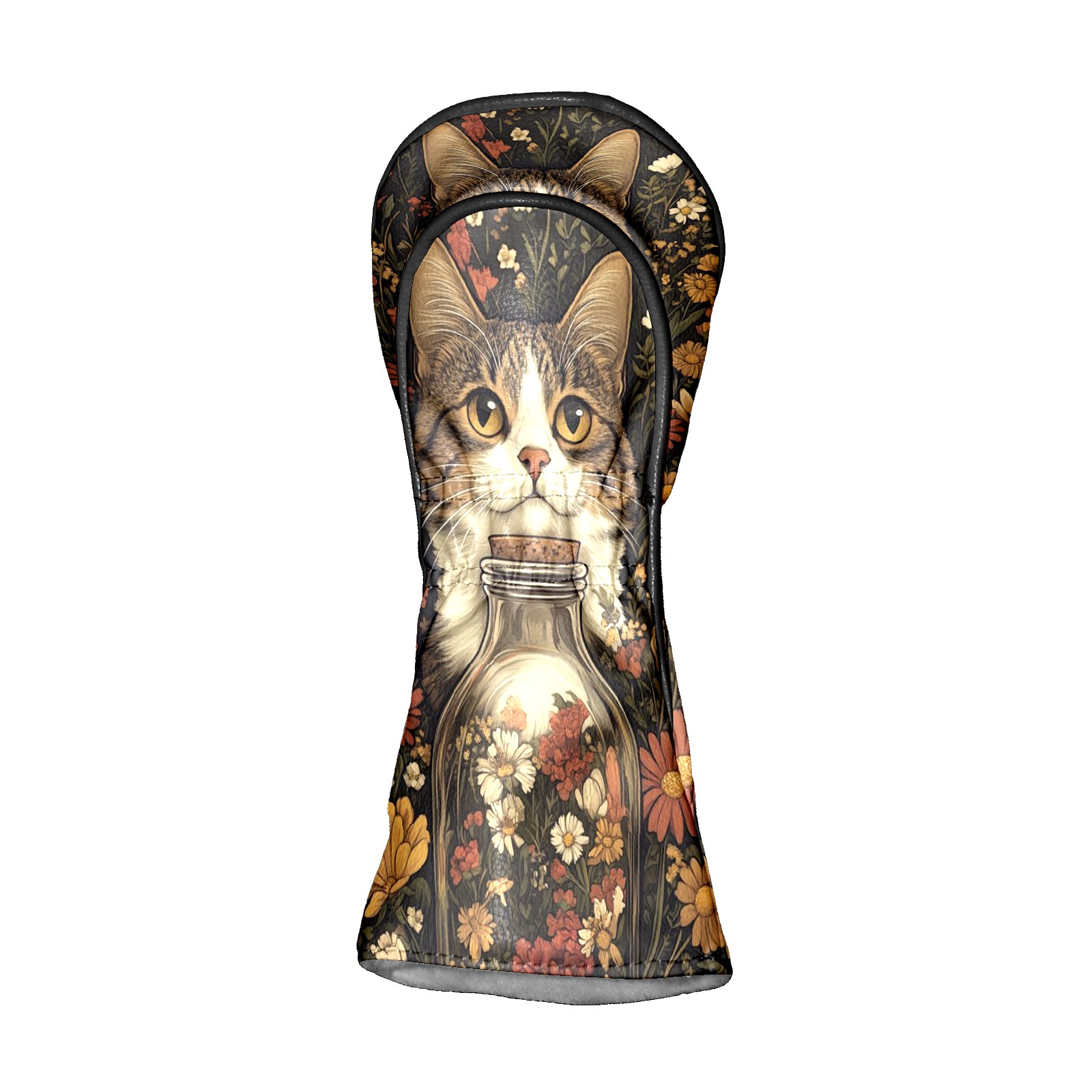 Golf Club Covers PU Leather Waterproof Head Covers for Fairway Woods Hybrids Cats And Flowers Unisex Fits Most Brands