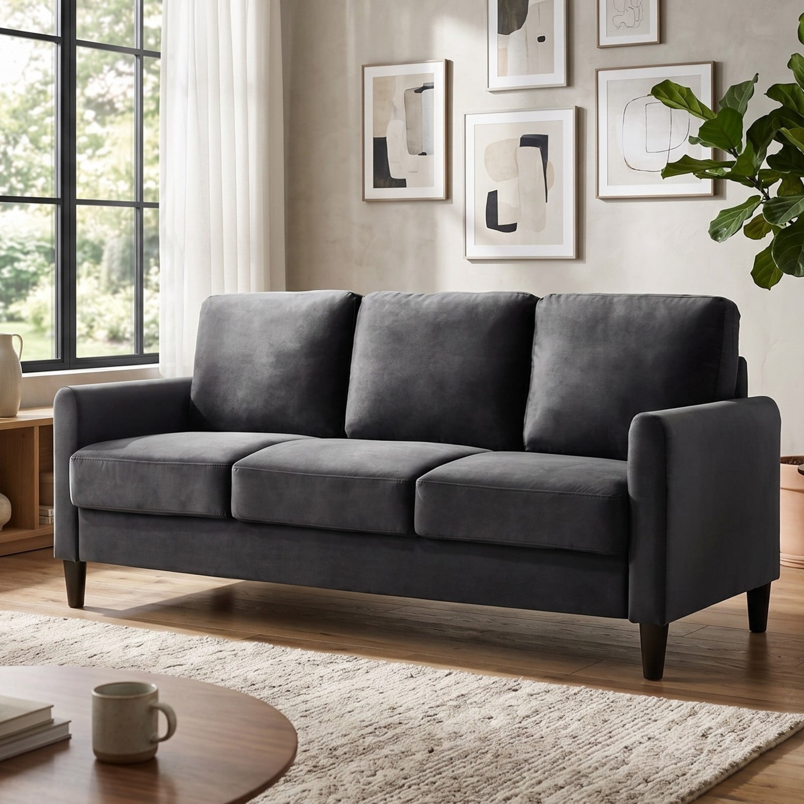 Home Design Airell 2-Piece Living Room Set with Loveseat and Sofa, Soft Velvet Fabric, Modern Upholstered Design, Dark Gray