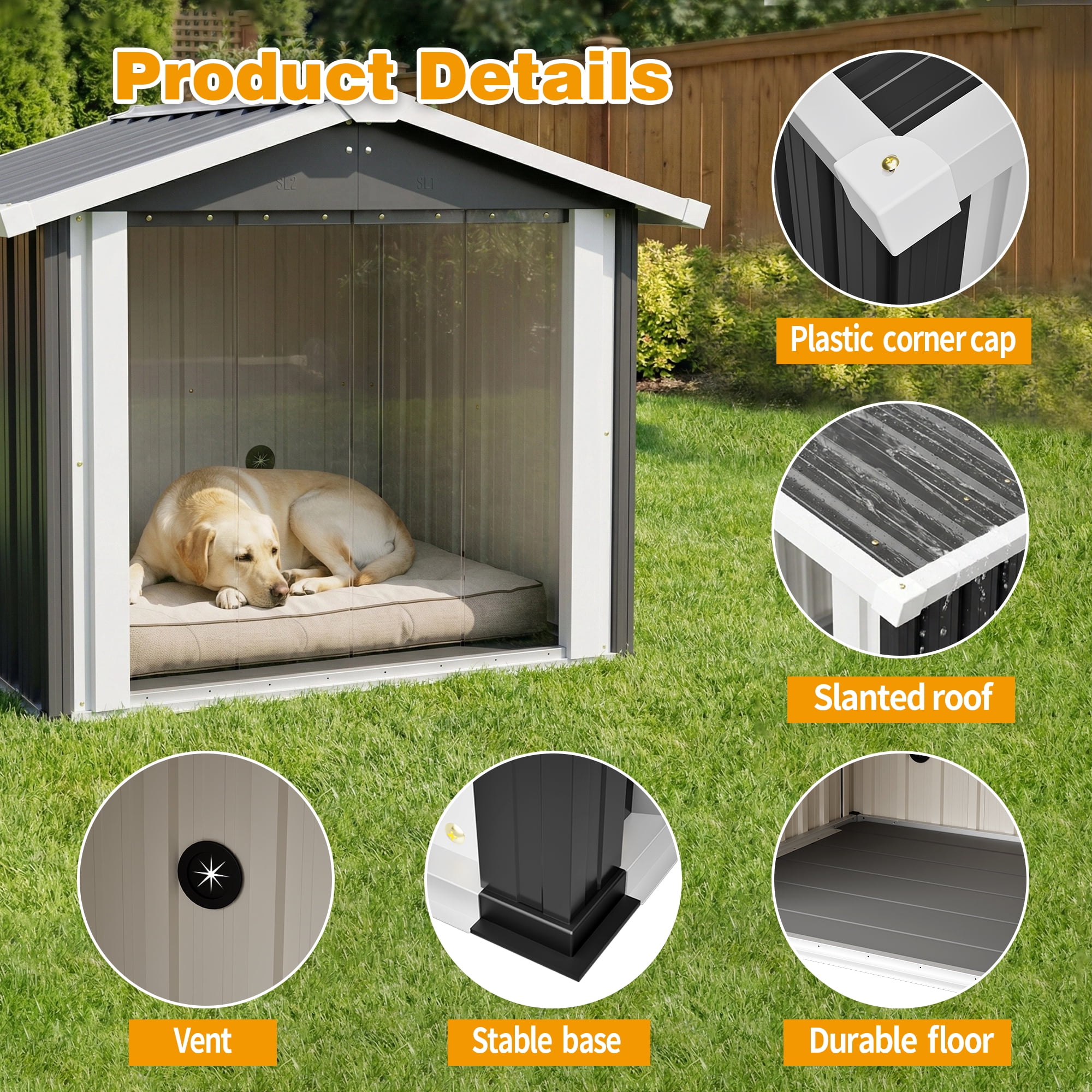LZBEITEM Waterproof Metal Dog House for Small to Large Sized Dogs, Indoor Outdoor Doghouse Dog Kennel  Weather Pet Shelter