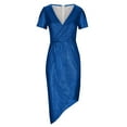 thumbnail image 5 of Womens Glitter Shiny Wrap Dress Short Sleeve V Neck Sparkly Evening Party Wedding Guest Gowns Sexy Clubwear (S, Blue), 5 of 6