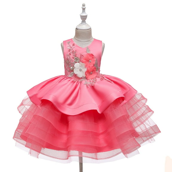 Girls Fuchsia Dress without Sleeves For Wedding, Pageant, Graduation, Birthday, Christmas and New Year ages 1-6years old.