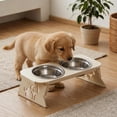 thumbnail image 3 of Elevated Pet Feeder, Raised Double Dog Bowls Stand for Neck Protection, Foldable Metal Frame with Two Stainless Steel Bowls for Cats and Small Dogs, Beige/Black/Gray, 3 of 5