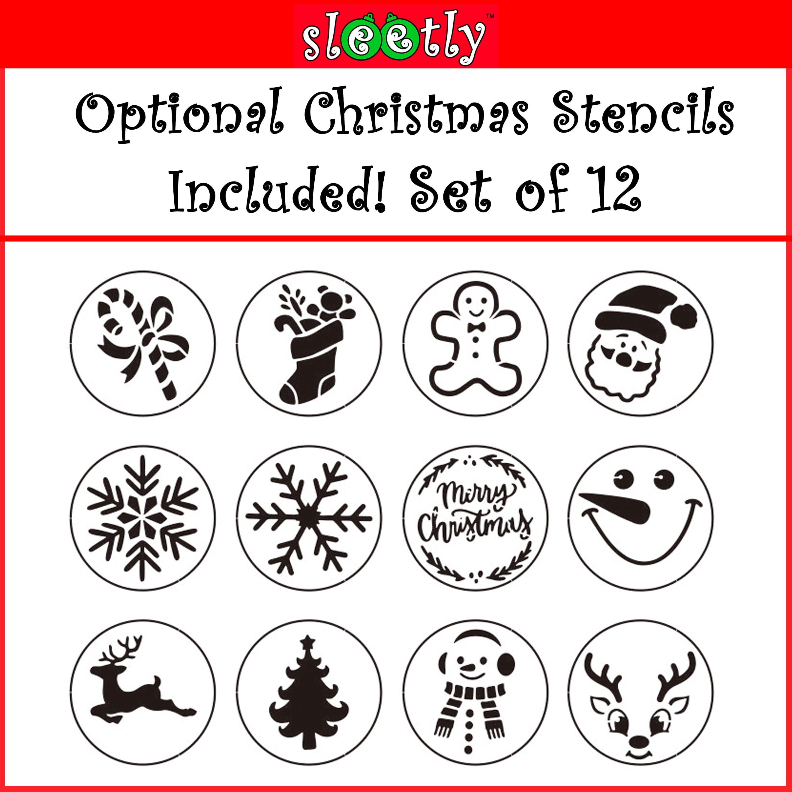 Sleetly DIY Christmas Ornaments Set for Kids and Adults - DIY Crafts, Painting, Drawing, Stickers, Decals, Large 4 inch, Matte Blank Flat Disc, Stencils Included, Assorted Colors, Set of 12