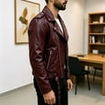 thumbnail image 5 of LYSMORA 2026 Men's Asymmetric Zip Faux Leather Jacket, Lapel Collar Belted Waist Multi Zipper Pockets Loose Fit Biker Casual Outerwear, 5 of 7