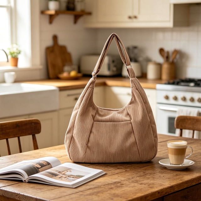 Bolso tote de pana para mujer, bolso bandolera de gran capacidad para ir al trabajo o a clase – Correa ajustable, bolso de mano versátil con forro para uso diario.