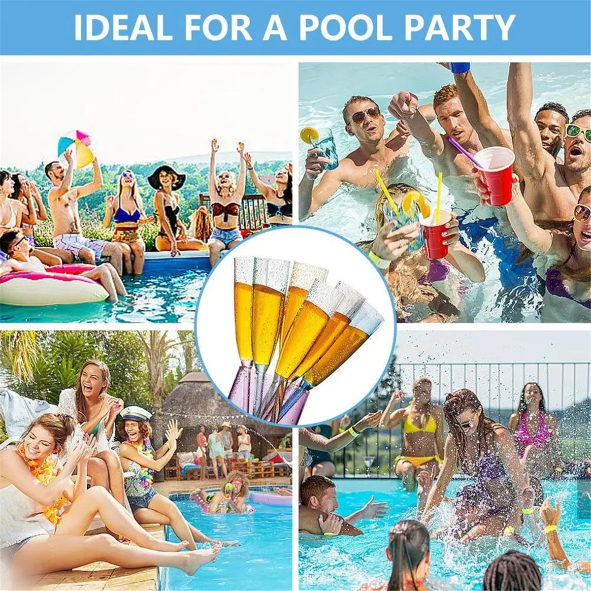 Floating Wine Glasses 6pcs Acrylic Wine Glasses Floating Champagne Flutes Summer Beach Beverage Drinking Goblet Cup