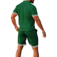 thumbnail image 3 of SWSMCLT Men's Short Tracksuit Summer Short Sleeve Drawstring 2 Piece Outfit Active Sweatsuit Shorts Set Cotton Dark Green Small, 3 of 4