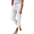 thumbnail image 2 of SAHFX Cropped Linen Pants for Women Tapered Pants High Waisted Drawstring Pant Split Hem Pants Elastic Waist Trousers with Pockets Lounge Pants Boho Travel Pant Office Dress Work Slacks Palazzo Pants, 2 of 6