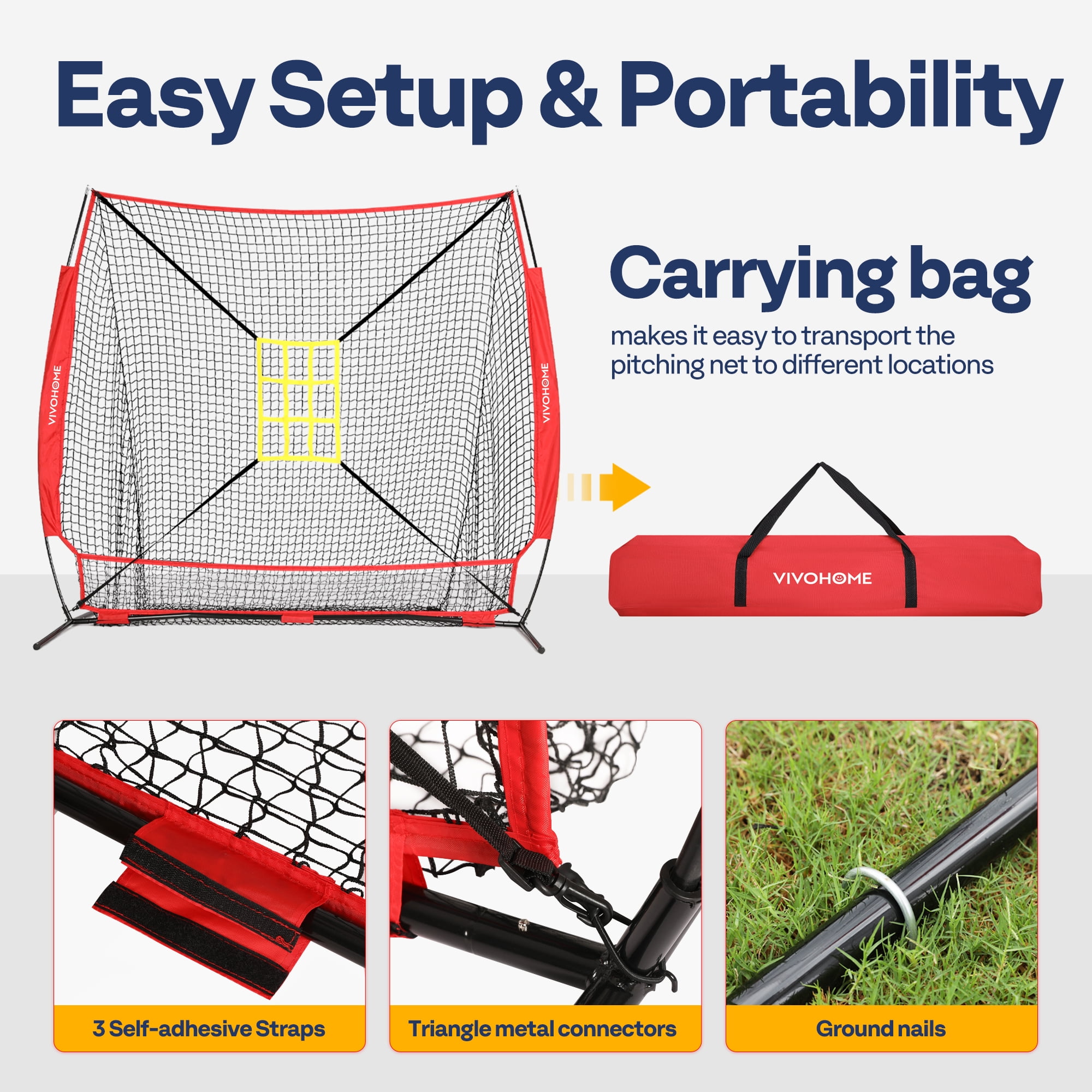 SPECSTAR Baseball Net, 7 x 7 ft Baseball Softball Hitting Net with Large Ball Collection System, Baseball Net for Batting and Pitching with 2 Strike Zone, Batting Tee, Carry Bag