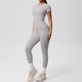 thumbnail image 2 of Afdoent Workout Sets For Women Solid Color Breathable Yoga Workout Running Gym Fitness Short Sleeve High Waisted Leggings 2 Piece Outfit Activewear, 2 of 5