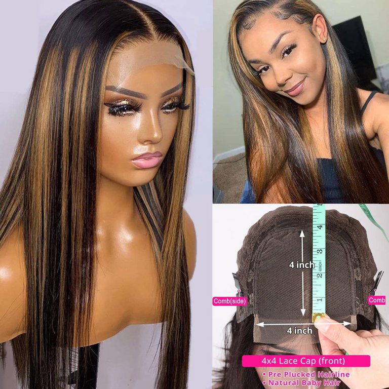 Ombre Highlight Lace Front Wig Human Hair Straight Blonde