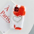 thumbnail image 3 of Plush Case Compatible with Samsung Galaxy A02S Fluffy Furry Case Cover,Faux Rabbit Bunny Fur Warm Winter Soft Silicone with Diamond Pearls 3D Handmade Phone Case,Red, 3 of 6