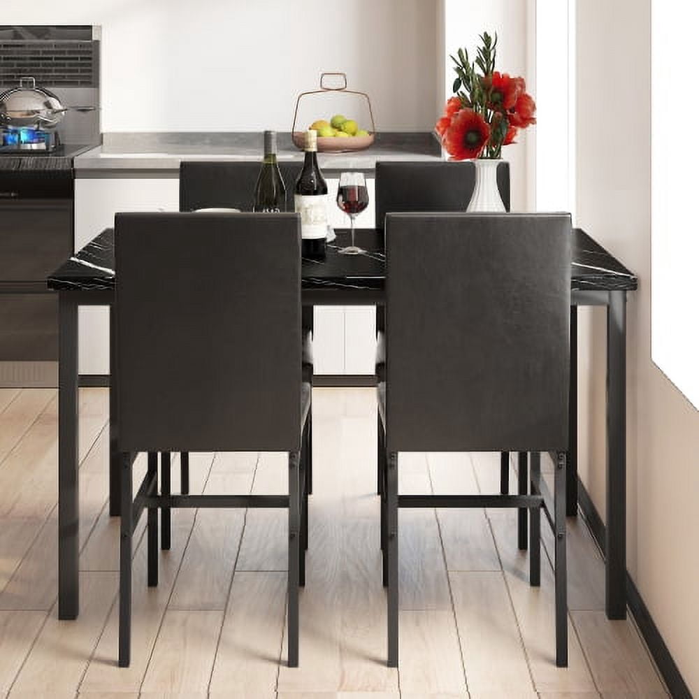 Wooden Dining Table Set for 4, Modern Kitchen Table Set with 4 Chairs for Small Space, Black Table and Chairs Set for Home Pub Bistro