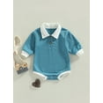 thumbnail image 2 of hirigin Baby Romper, Contrast Color Button Lapel Neck Short Sleeve One Piece Jumpsuit Casual Bodysuit, 2 of 9