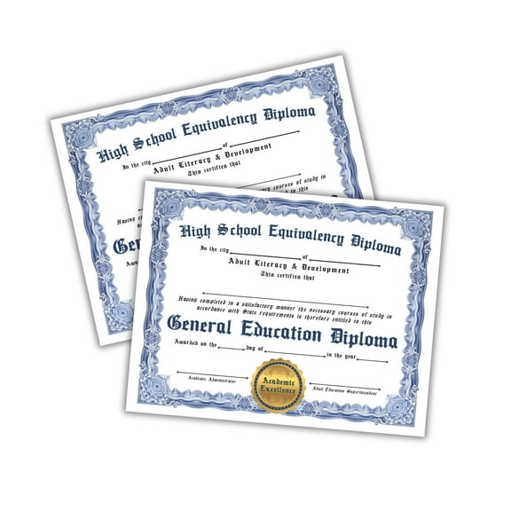 General Education Diploma GED Certificate of Graduation 6pk 8.5x11 Linen Graduation High School to Frame Holder Counselor Blue Vintage Border