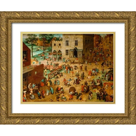 Bruegel the Elder Pieter 24x19 Gold Ornate Wood Framed with Double Matting Museum Art Print Titled - Children’s Games