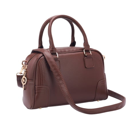 INSPIRE CHIC Vegan Leather Purse Bags Top Handle Dome Satchel Bag with Strap for Women Brown