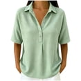 thumbnail image 2 of TGSLY Women's Waffle Collared Henley Tops Lightweight Soft Half Snap Buttons Short Sleeve Shirts Loose Fit Dressy Casual Solid Color Blouses M, 2 of 7