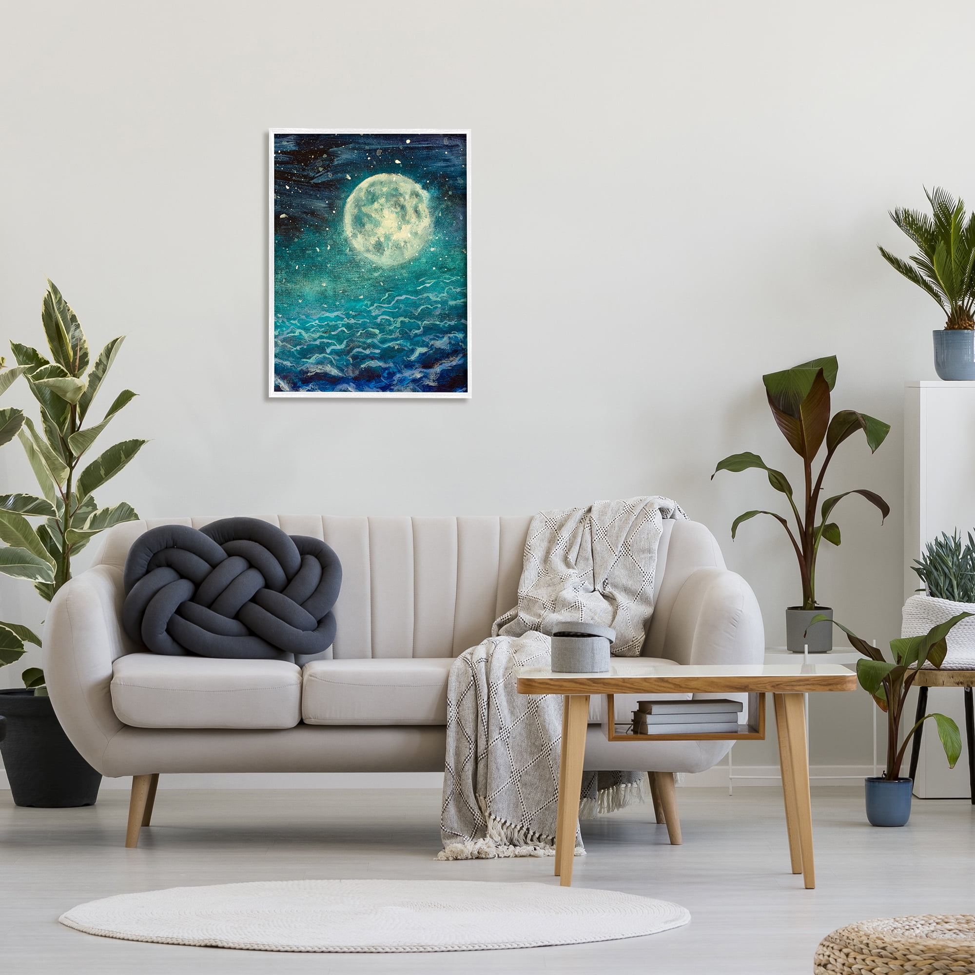 Stupell Industries Surreal Moon & Clouds Nature Painting White Framed Art Print Wall Art, 24 x 30