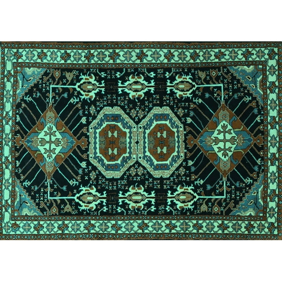 Ahgly Company Indoor Rectangle Persian Turquoise Blue Traditional Area Rugs, 8' x 10'