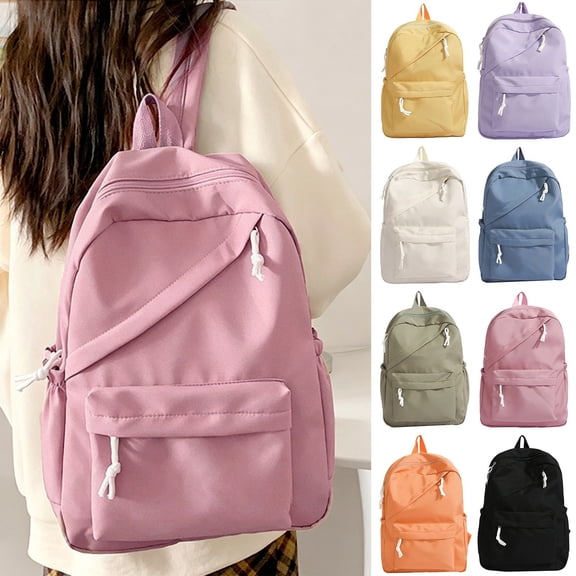 Solid Color Satin Backpack Lightweight Waterproof Multi Pocket Elementary School Bookbag for Age 6t 8t 10t, 12th
