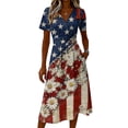 thumbnail image 4 of Womens 250th Anniversary Usa Dresses Independence Day Sun Dress Flowy V Neck Short Sleeve 4th Of July Outfits for Women Summer Dresses, 4 of 5
