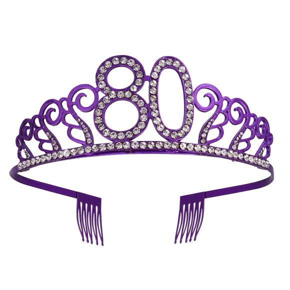 Número corona delicada decoración de pastel de cumpleaños elegante tocado accesorios para el cabello para mujeres niñas (púrpura 80)
