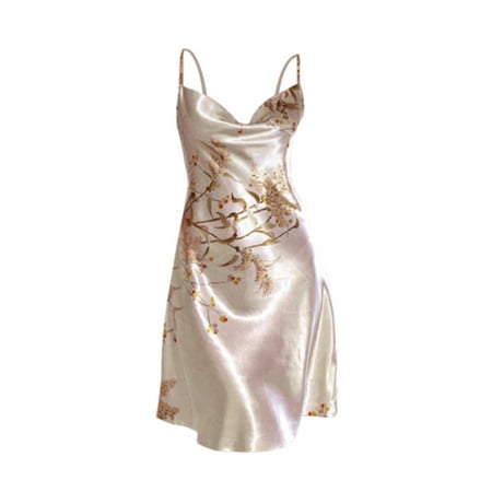

Pajamas For Ladies Solid Color Sleeveless V-Neck Sexy Silk Slip Dress Spaghetti Straps Night Dress Comfortable Breathable Elegant Loungewear