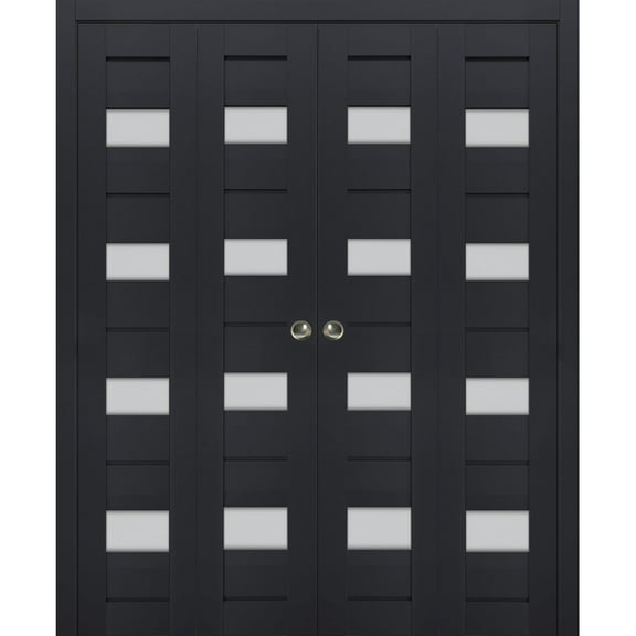 Sliding Closet Double Bi-fold Doors | Veregio 7455 Antracite with Frosted Glass