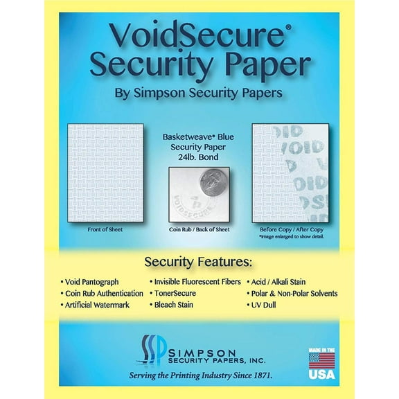 VoidSecure Basketweave Blue Security Paper 8.5 x 11, 500 Sheets by Simpson Security Papers