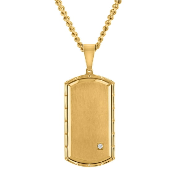 Men’s Gold-Tone Stainless Steel Cubic Zirconia Dog Tag Pendant Necklace