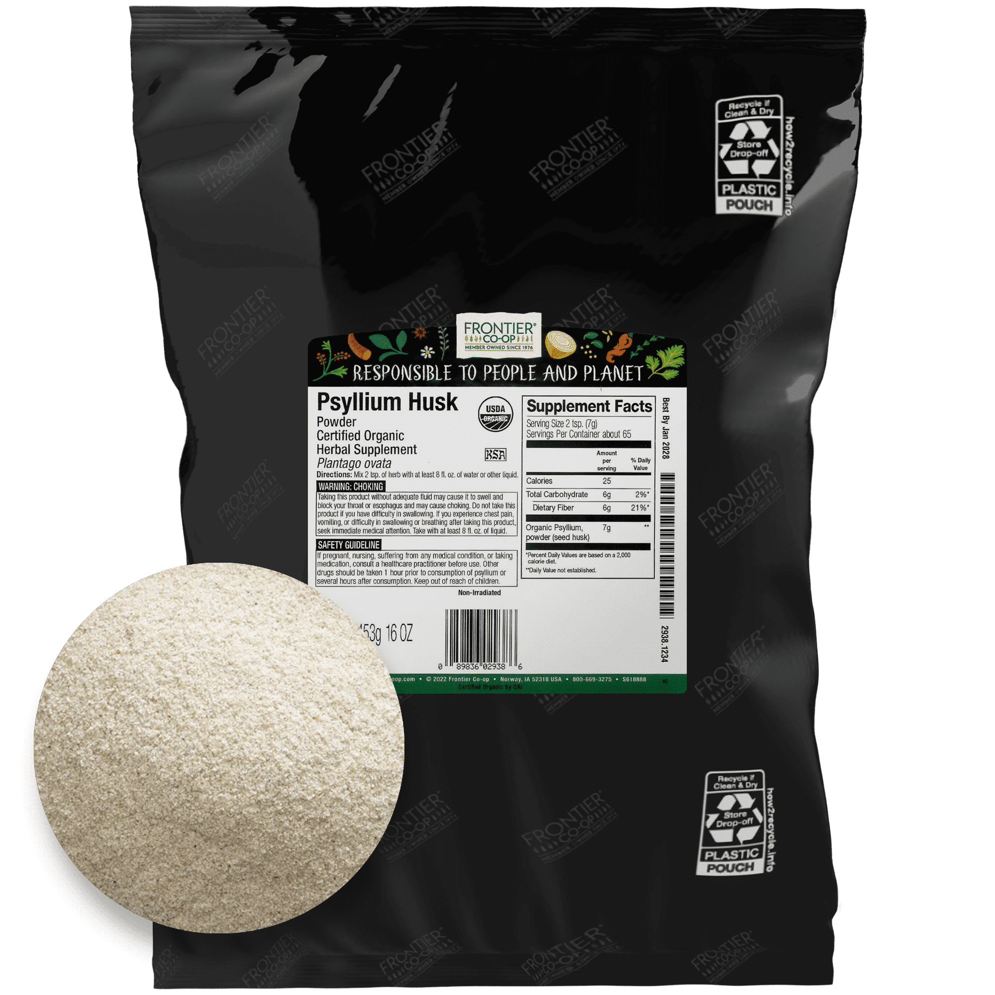 Frontier Co-op Organic Powdered Psyllium Husk, 16 oz Bag