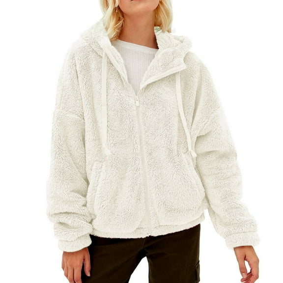 WCMZJ Womens Fuzzy Fleece Jacket Zip up Oversized Winter Warm Sweatshirt Hoodies with Pockets Beige M