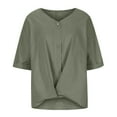 thumbnail image 4 of Summer Savings Clearance Blouse Xihbxyly Shirts for Women Trendy, Womens V-Neck Long Sleeve Loose Button Cotton and Linen Tunic Shirts Summer Shirts Green L, 4 of 7