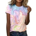 thumbnail image 2 of Womens Graphic T-shirts Short Sleeve Crewneck Fashion Print Tee Loose Summer Tops Pink XXL, 2 of 5