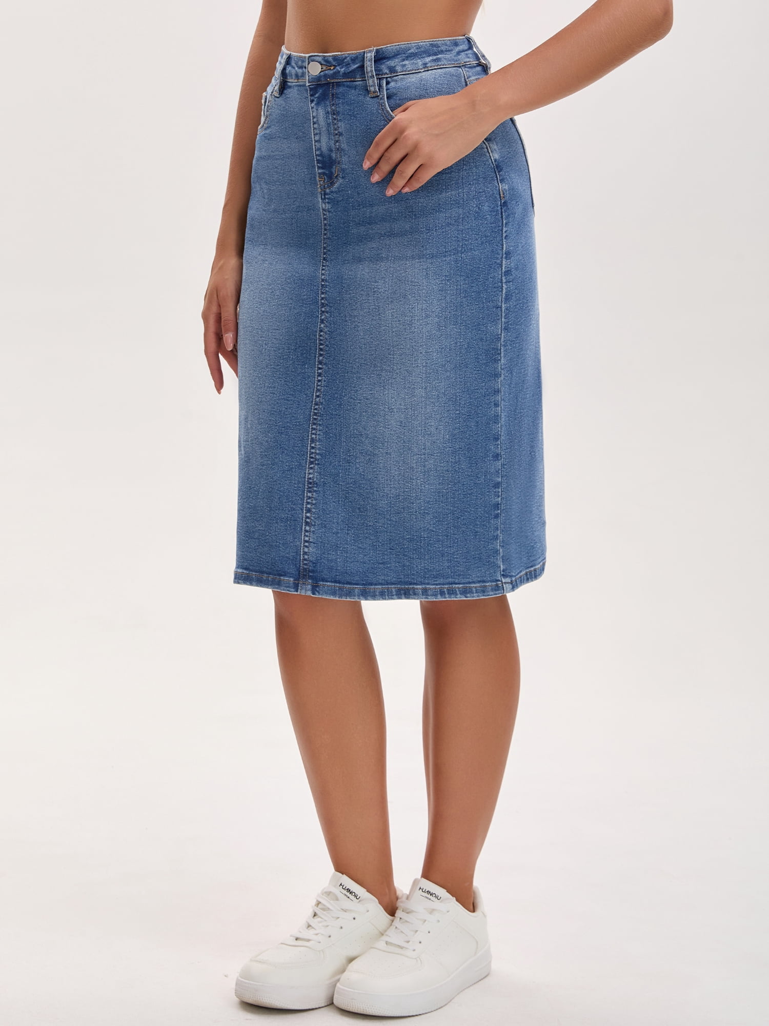DARING DIVA Women's Jean Back Slit Stretch Below Knee Length Denim Skirts XXL Blue