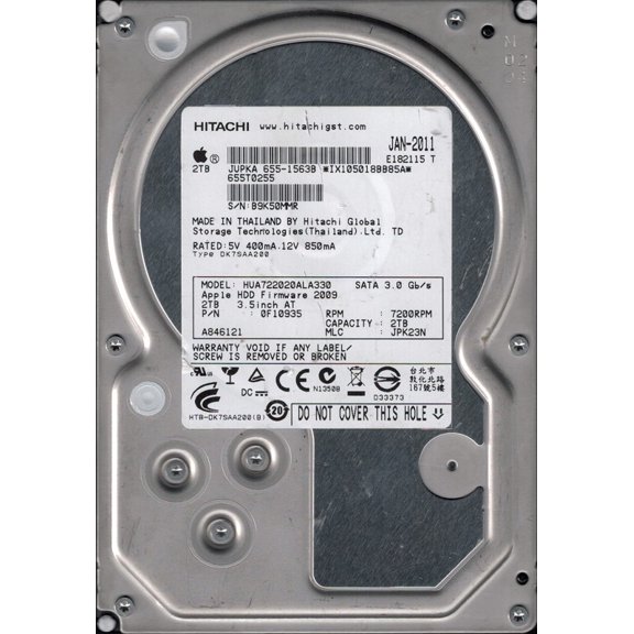 Hitachi HUA722020ALA330 MAC 655-1563B P/N: 0F10935 2TB MLC: JPK23N Thailand