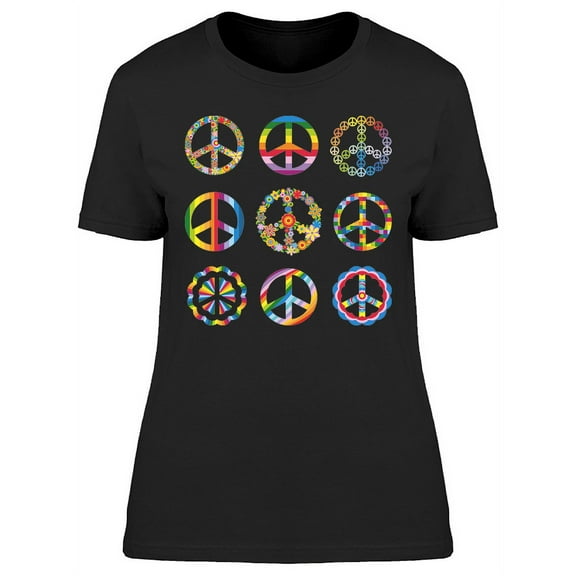 Set Of Peace Symbols Graphic T-Shirt Women -Image by Shutterstock, Female Small