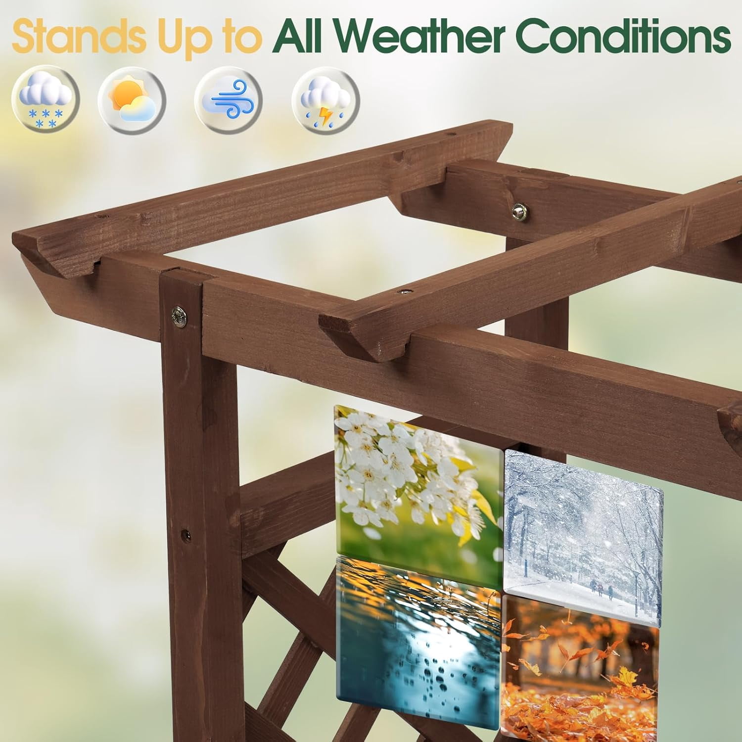 Raised Garden Bed with Trellis, Wood Planter Box with Hanging Roof, Side Trellis and Drainage Holes, Above Ground Elevated Garden Bed for Outdoor Climbing Plants Vegetables(Carbonized Color)