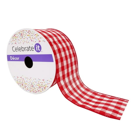 UPC: 0191518420166 | 2.5 Red & White Gingham Wired Ribbon by Celebrate It™