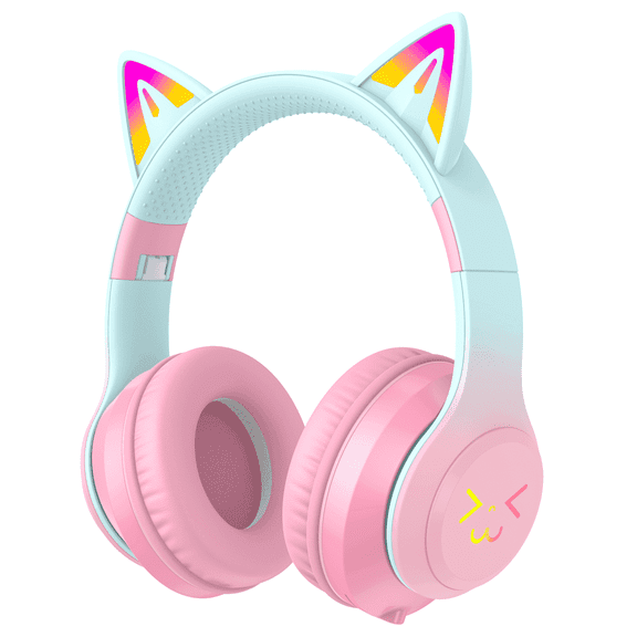 Kids Bluetooth Headphones, Cat Ear RGB Wireless Over-Ear Headset for Girls Boys