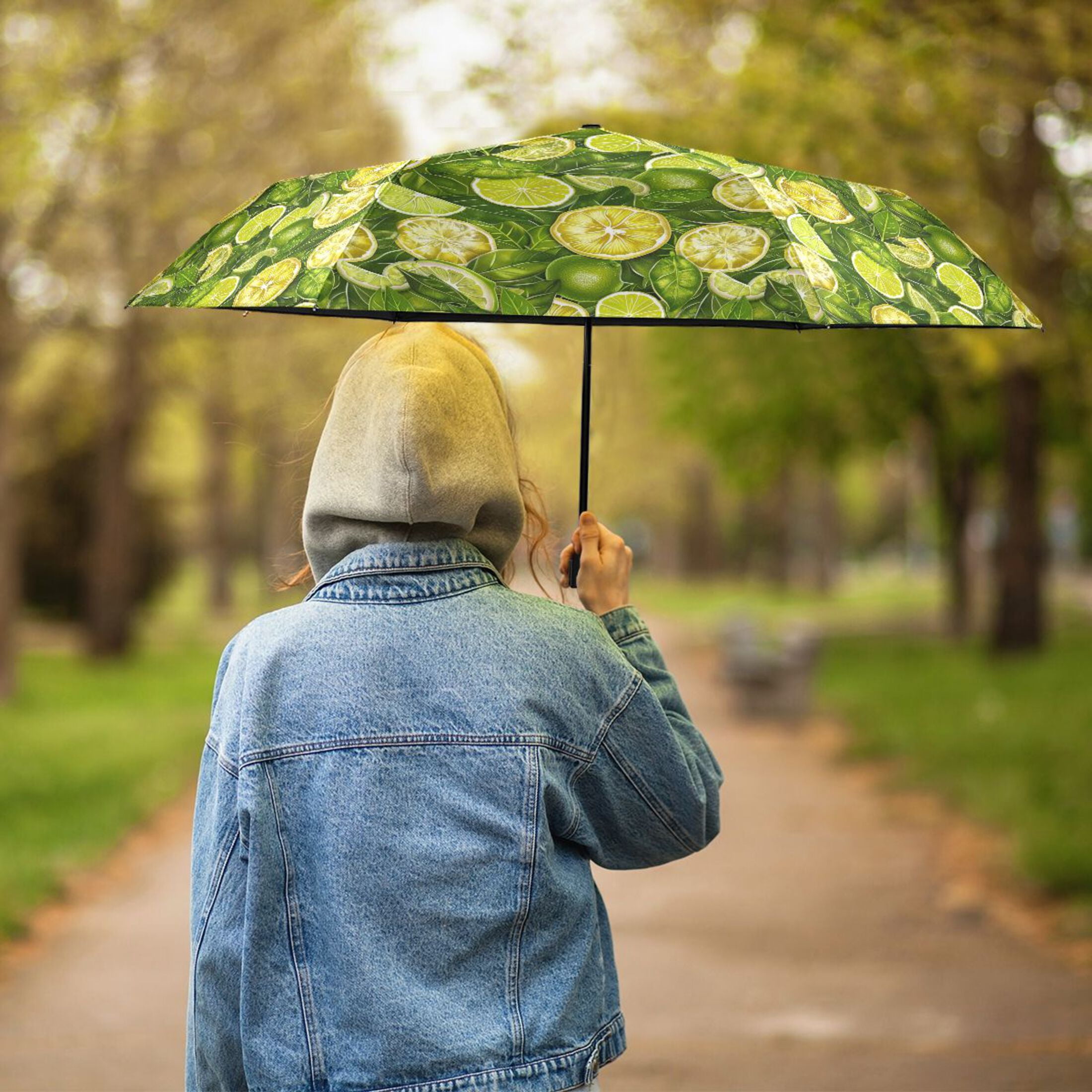 Lemon Slices and Leaves Compact Sun Umbrella Windproof Travel Umbrellas for Rain Strong Portable UV Protection